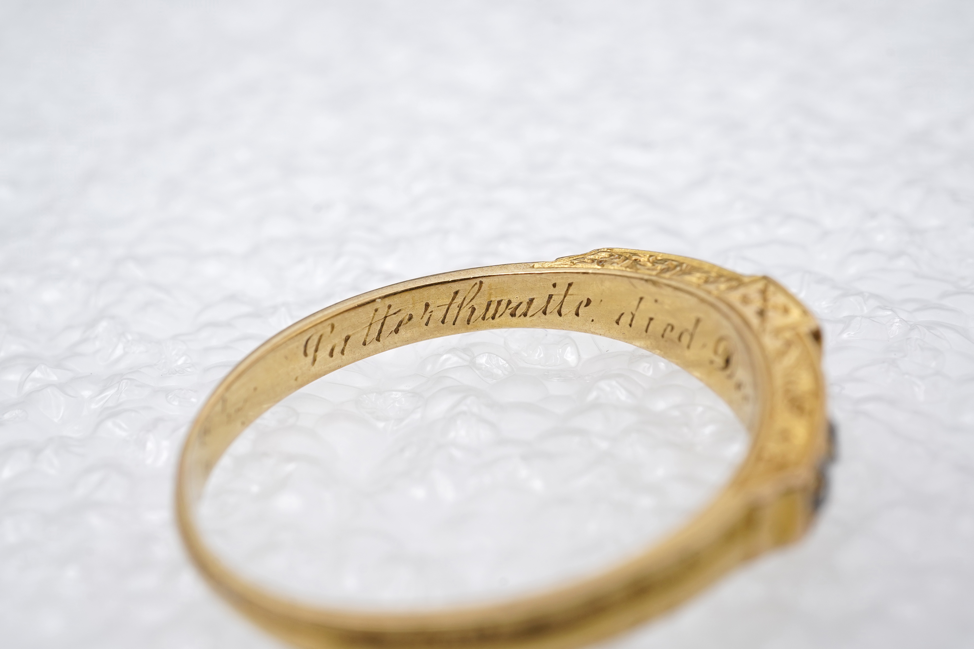 A Victorian diamond mourning ring, circa 1879
